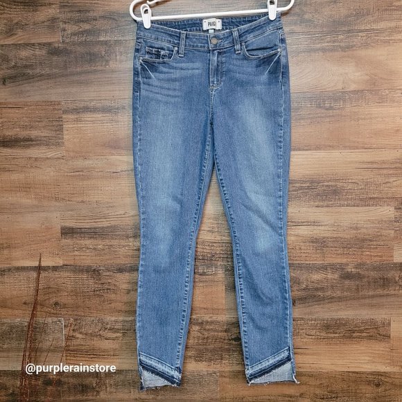 Paige Jeans 29 Verdugo Ankle Skinny Mid Rise Raw Hem Medium Light Wash Stretch - Picture 1 of 12